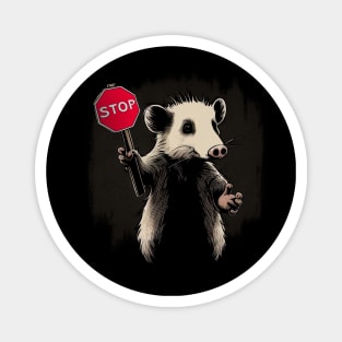 Possum Stop - Opossum Holding a Stop Sign Magnet